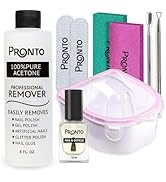 Pronto Gel Nail Polish Remover Kit – 8 Oz Pure Acetone 100 Percent, Nail File, Nail Polish Soak O...