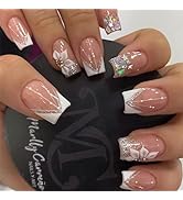 24Pcs French Tips Press on Nails Short Square Fake Nails Nude Pink Full Cover Glue on Nails with ...