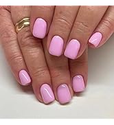 Pink Press On Nails - Solid Color Acrylic Nails, Short Square False Nails with Glossy Designs, Fu...