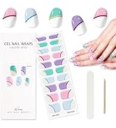 TOROKOM Cured Gel Nail Strips, 20PCS Self-Adhesive Nail Strips Full Nail Wraps Strips, French Mul...