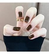 Apictseoo 24 Pcs Press on Nails False Nails Coffee French Designs Coffin Fake Nails with Glue,12 ...