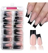 120 Pcs French Tip Press on Nails Long Square Fake Nails Black Tip False Nails with Designs Silve...