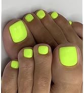 Morily Solid Neon Green Press on Toenails for Women, 24 Pcs Short Square Fake Toe Nail Press ons,...