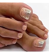 24 Pcs Nude Press on Toenails - SHANRUN Toe Press on Nails Fake Nails French Gel X Nail Tips Gold...