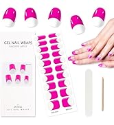 TOROKOM Cured Gel Nail Strips, 20PCS Self-Adhesive Nail Strips Full Nail Wraps Strips, French Bar...