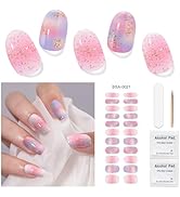 DUKASOU Gel Nail Strips for Women(No UV Light Needed), 22Pcs Colorful Gel Nail Stickers Kit, Gel ...