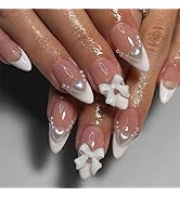 24 Pcs Nude Pink Press on Nails Short Almond - SHANRUN White French Tip Fake Nails Press ons Nail...