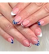 4th of July Day Press on Nails Medium Almond Fake Nails Independence False Nails Star Stick on Na...