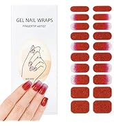 SPLOCUDU 20pcs Red Semi Cured Gel Nail Strips,Glitter Gel Nail Stickers for UV Nail Lamps,Salon-Q...