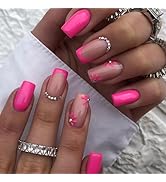 24 Pcs Hot Pink Press on Nails Medium Square - SHANRUN Spring Fake Nails Press ons Nail Art Tips ...