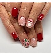 Christmas Press on Nails Short Square Fake Nails Red False Nails with Santa Claus Snowman Design ...
