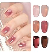 GAOY Rose Garden Jelly Gel Nail Polish of 6 Transparent Nude Red Pink Brown Colors Sheer Gel Poli...