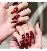 QQPPOLIU Valentine Press on Nails Long Almond Press Ons Dark Red Fake Nails Stiletto False Nails ...