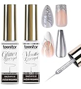 Teenitor Metallic Chrome Nail Polish for Nail Art Swirl 12ml, 2 Colors Liner Gel Polish, Mirror S...
