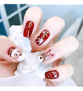 Christmas/Xmas Press on Nails Short Square Fake Nails Red Medium False Nails with Santa Claus And...