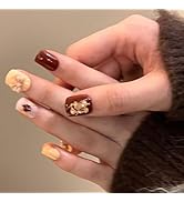 24 Pcs Brown Yellow Press on Nails Short Square - SHANRUN Fake Nails Press ons Nail Art Tips Glue...