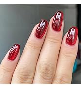 Red Press on Nails Medium Cat Eye Acrylic Nails Glossy Sqaure Fake Nails Shiny Glue on Nails Full...