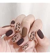 Apictseoo 24 Pcs Press on Nails Short False Nails Leopard print French Designs Coffin Fake Nails ...