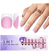 Gellen French Soft Gel Nail Tips - 150 pcs Pink French Tip Press on Nails Short Square, 3 in 1 Pr...