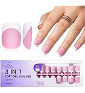 Gellen French Soft Gel Nail Tips - 150 pcs Pink French Tip Press on Nails Short Square, 3 in 1 Pr...