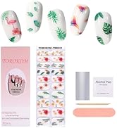 TOROKOM Cured Gel Nail Strips, White Flamingo Gel Nail Strips Long Lasting Waterproof Real Nail P...