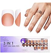 Gellen French Soft Gel Nail Tips - 150 pcs White French Tip Short Press on Nails Brown Square Sha...