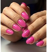 Morily Hot Pink Press on Nails - Glossy Short Oval Fake Stick on Nails, Reusable Full Cover Artif...