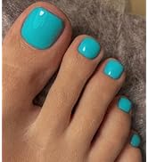 Morily Solid Blue Press on Toenails for Women, 24 Pcs Short Square Fake Toe Nail Press ons, Reusa...