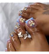 Purple French Tip Press on Toenails Bow Fake Toe Nails Full Cover False Toenails Glossy Acrylic G...