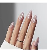 Pink Cat Eye Press on Nails, Acrylic Almond Fake Nails Press ons Artificial Full Cover Medium Len...