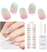 DUKASOU Gel Nail Strips for Women(No UV Light Needed), 22Pcs Graduated Rainbow Gel Nail Stickers ...