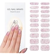 SPLOCUDU 20pcs Pink Semi Cured Gel Nail Strips,Pink Glitter Gel Nail Stickers for UV Nail Lamps,S...