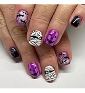 Halloween Press on Nails Short Square Fake Nails with Cute Ghost Spider Bat Designs False Nails F...