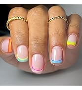 24 Pcs Pink Press on Nails Short Square - SHANRUN Summer Fall Fake Nails Press ons Nail Art Color...
