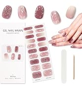 TOROKOM Cured Gel Nail Strips, 20PCS Self-Adhesive Nail Strips Full Nail Wraps, Purple Obrem Glit...