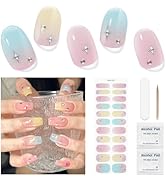 DUKASOU Gel Nail Stickers No UV Light Needed, 22Pcs Gel Nail Strips Set, Gel Nail Wraps for Women...