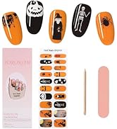 TOROKOM Halloween Cured Gel Nail Strips, Orange Pumpkin ​Gel Nail Polish Strips Long Lasting Wate...