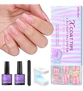 BTArtbox XCOATTIPS Natural Nail Kit - Short Coffin Nail Tips with Gel Nail Gl&ue Top Coat, Nail L...