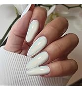 White Chrome Press on Nails Medium Almond Fake Glue on Nails Glossy Stiletto Acrylic False Nails ...