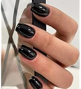 Morily Black Press on Nails Short, Square Shaped Gloosy Fake Stick on Nails for Women in 16 Sizes...