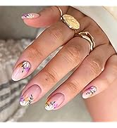 24 Pcs Short Press on Nails Round Head Almond Shaped Fake Nails,Full Cover Purple False Nails Sma...