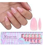 BTArtbox XCOATTIPS Natural Nail Tips -Short Almond Press On Nails Pink, Long Lasting Soft Gel Nai...