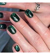 Press On Nails Short, SHOWMORE Emerald Green Fake Nails Medium Square Glue On Nails False Nails w...