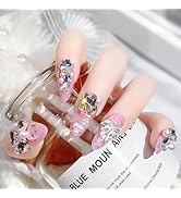 24Pcs Medium Press on Nails Almond Fake Nails Pink Acrylic Nails with INS Bow And 3D Luxurious Rh...
