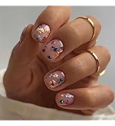 Extra Short Press on Nails Square Fake Nails Flower Designs - LPOODDNU 24 Pcs Spring False Nails ...