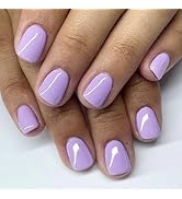 Purple Press on Nails Short Square Fake Nails Glossy Glue on Nails Full Cover Acrylic Nails Press...