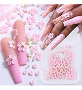 Flowers Nail Charms 3D Resin Pink Petals Charms for Acrylic Nails Gold Silver Pearls Nail Rhinest...