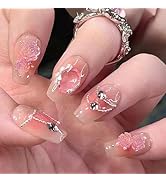 Cute Press on Nails Short Coffin Fake Nails Pink Gradient Nails Press ons Glossy Glue on Nails Ha...