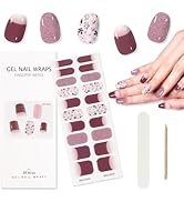 TOROKOM Cured Gel Nail Strips, 20PCS Self-Adhesive Nail Strips Full Nail Wraps Strips, Sparkle Pu...