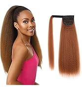30 Inches Kinky Straight Ponytail Wrap Around Ponytail Long Yaki Straight Ponytail Extensions for...